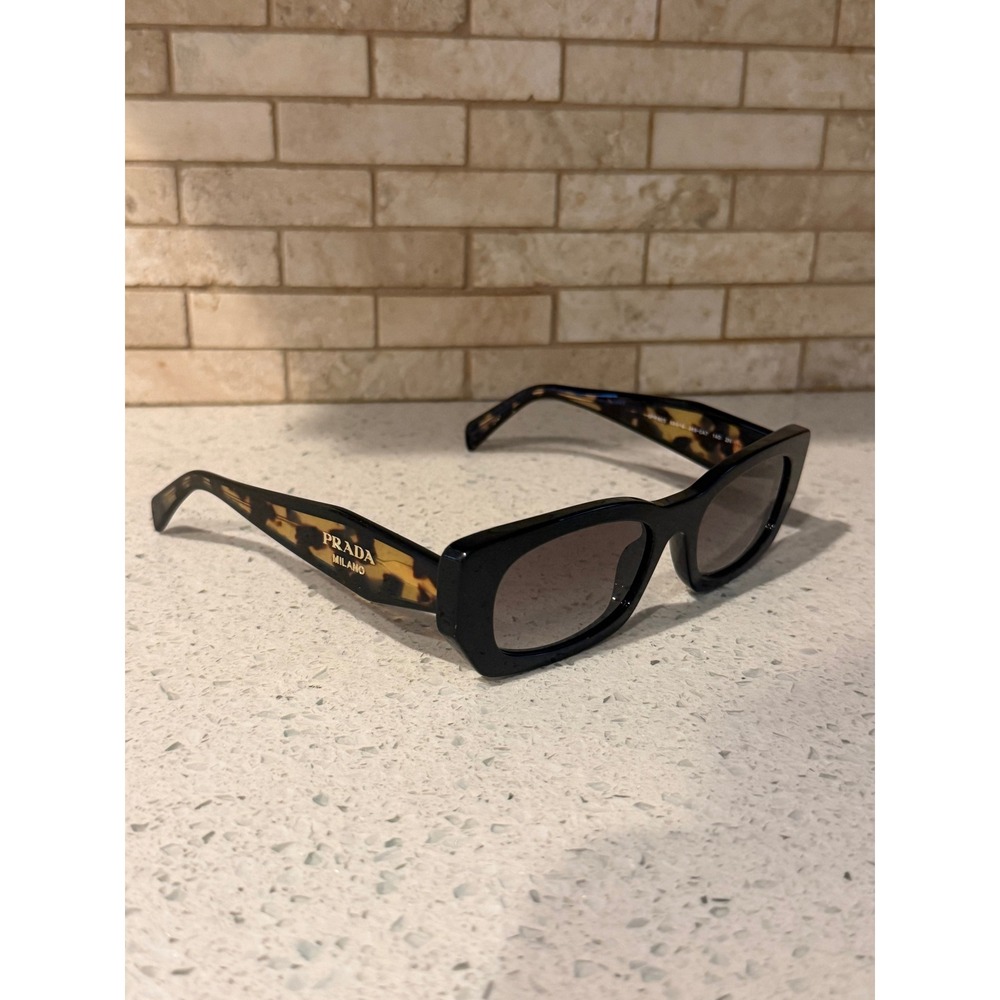 Prada SPR B05 389-0A7 Black Tortoise Rectangle Sunglasses Brown Gradient 53mm